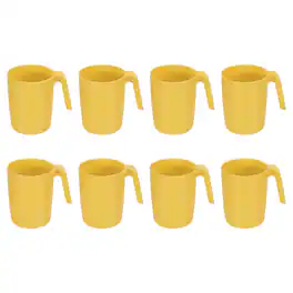 Unique Bargains - Set of 8 Plastic Coffee Mugs, Unbreakable Reusable Microwave Dishwasher Safe Drinking Cups for Kitchen Camping - Gold