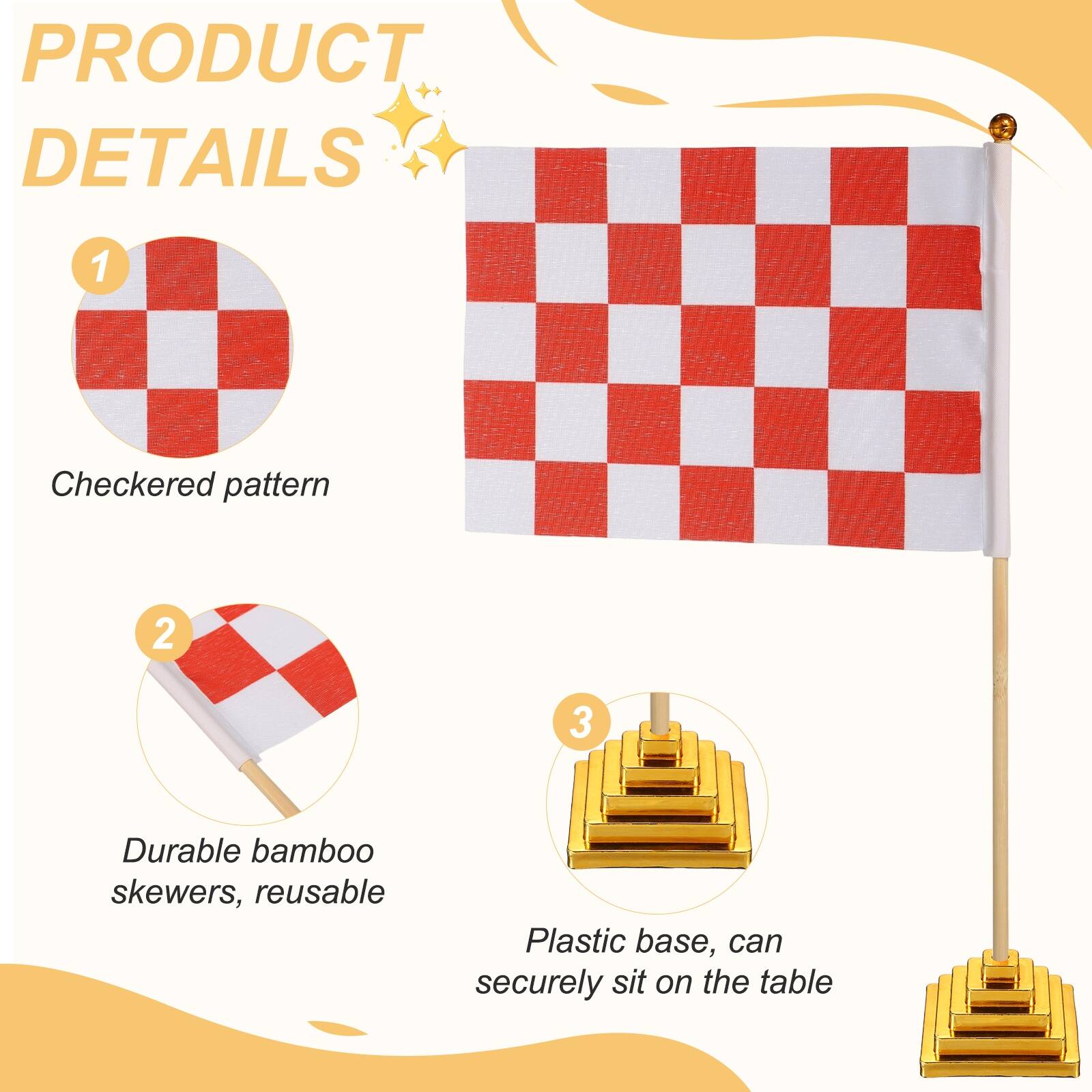 PRODUCT DETAILS

1. Checkered pattern

2. Durable bamboo skewers, reusable

3. Plastic base, can securely sit on the table