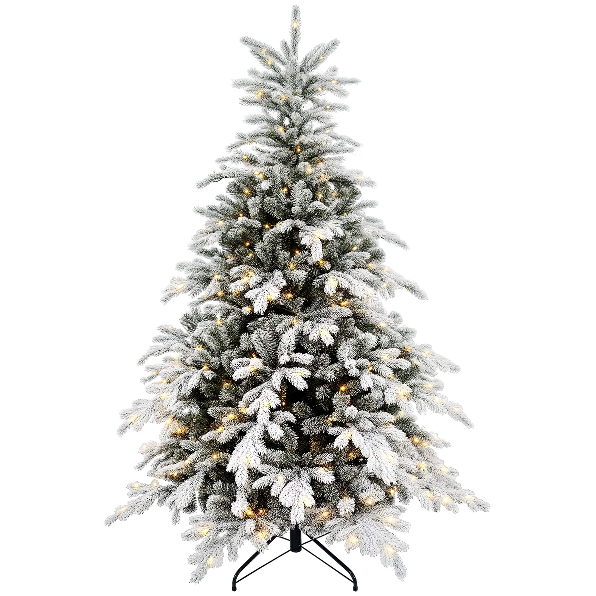 Homcom - Prelit Snow Flocked Artificial Christmas Tree, Warm White LEDs, 1321 Tips, Metal Base, Hinged Realistic - Green