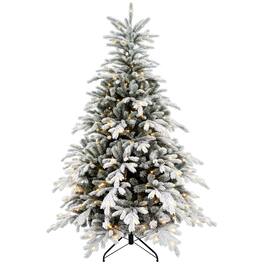 Homcom - Prelit Snow Flocked Artificial Christmas Tree, Warm White LEDs, 1321 Tips, Metal Base, Hinged Realistic - Green