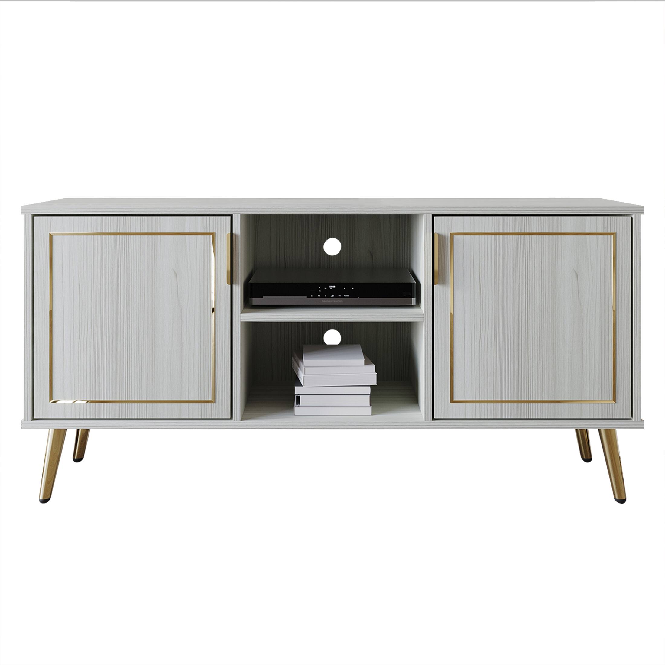 Alt View 2. ChaletPosh - Modern Wooden TV Stand Console with Gold Accent Strip, Light Grey - Light Grey.