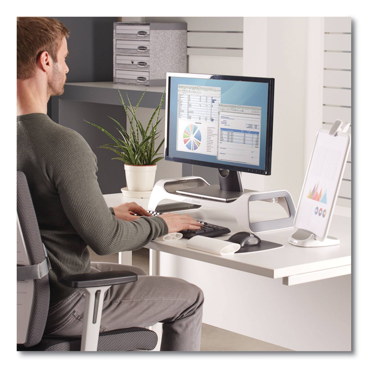 Alt View 5. Fellowes - I-Spire Series 20 in. x 8.88 in. x 4.88 in. Monitor Lift Supports 25 lbs./Gray - White/Gray.