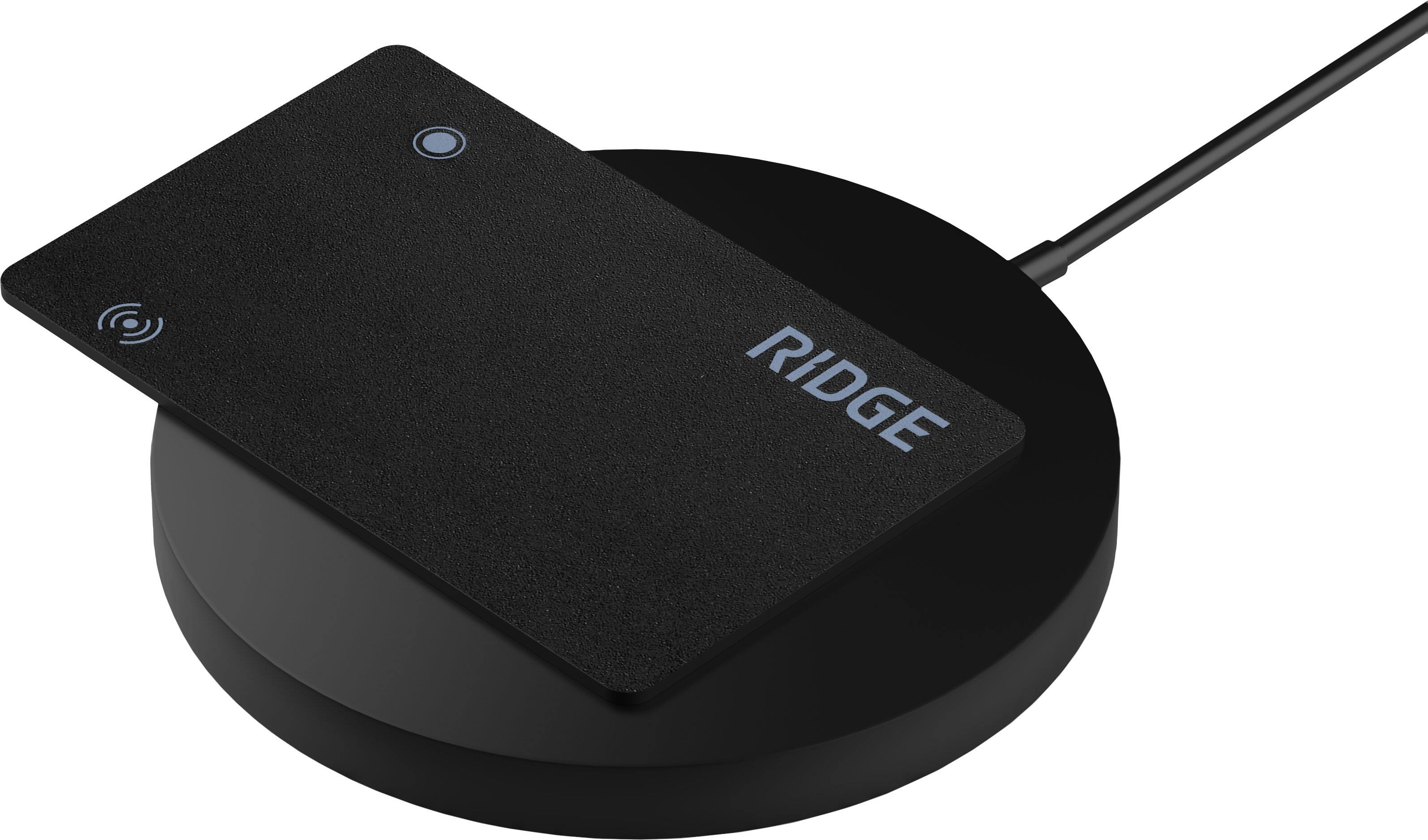 Left. The Ridge Wallet - Tracker Card - Matte Black works with Apple Find My and Googe Find Hub - Black.