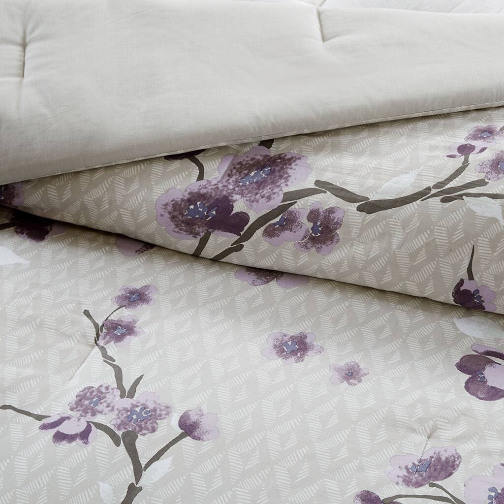 Alt View 5. Gracie Mills - Gracie Mills Isaac 200 TC 8-Piece Floral Cotton Sateen Comforter Set - Purple/Taupe.
