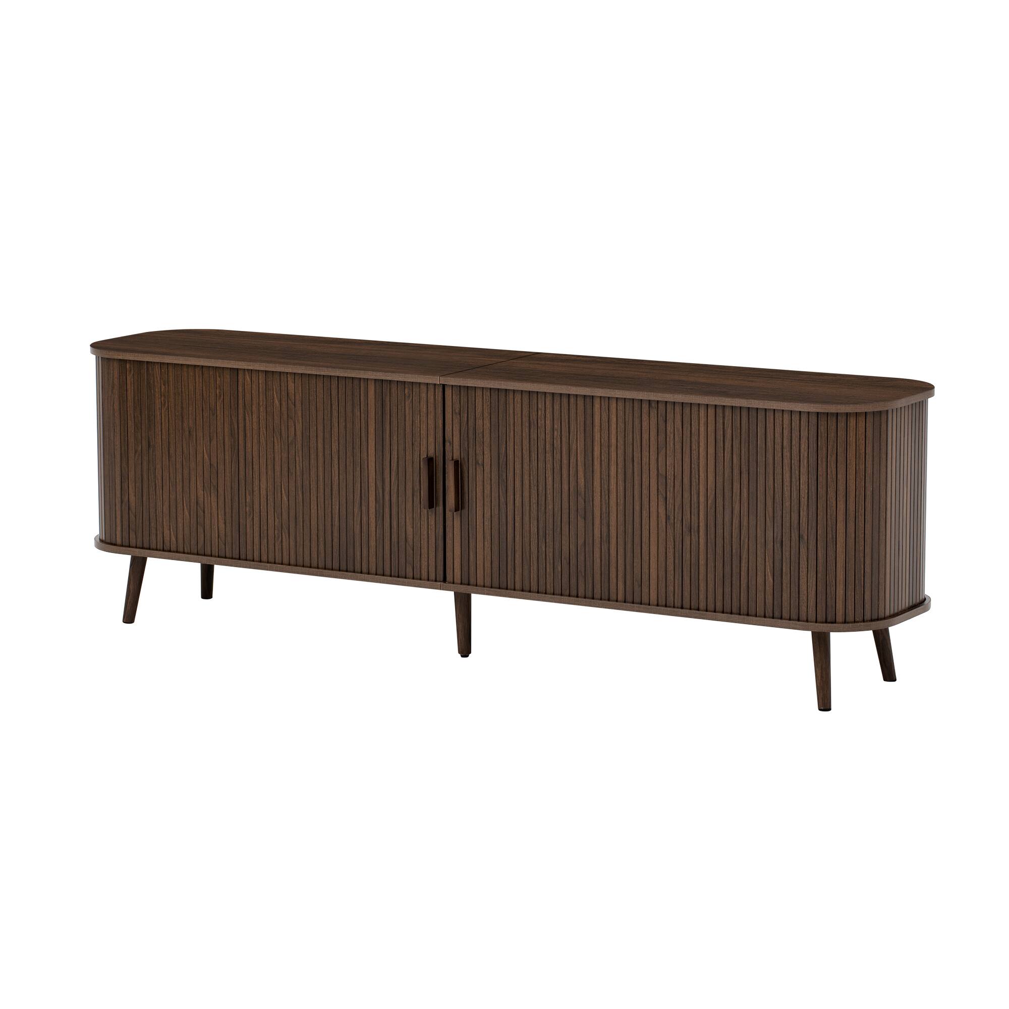 Angle. Whisen - 70-Inch Modern TV Stand for TVs up to 80-Inch,Media Entertainment Console with Slatted Doors and Ample Storage - Dark Brown.