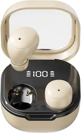 Front. SKRAN - Mini Earbuds for Work and Sleep, Small Bluetooth 5.3 Headphones, 24 Hours Total Battery Life - Off-white.