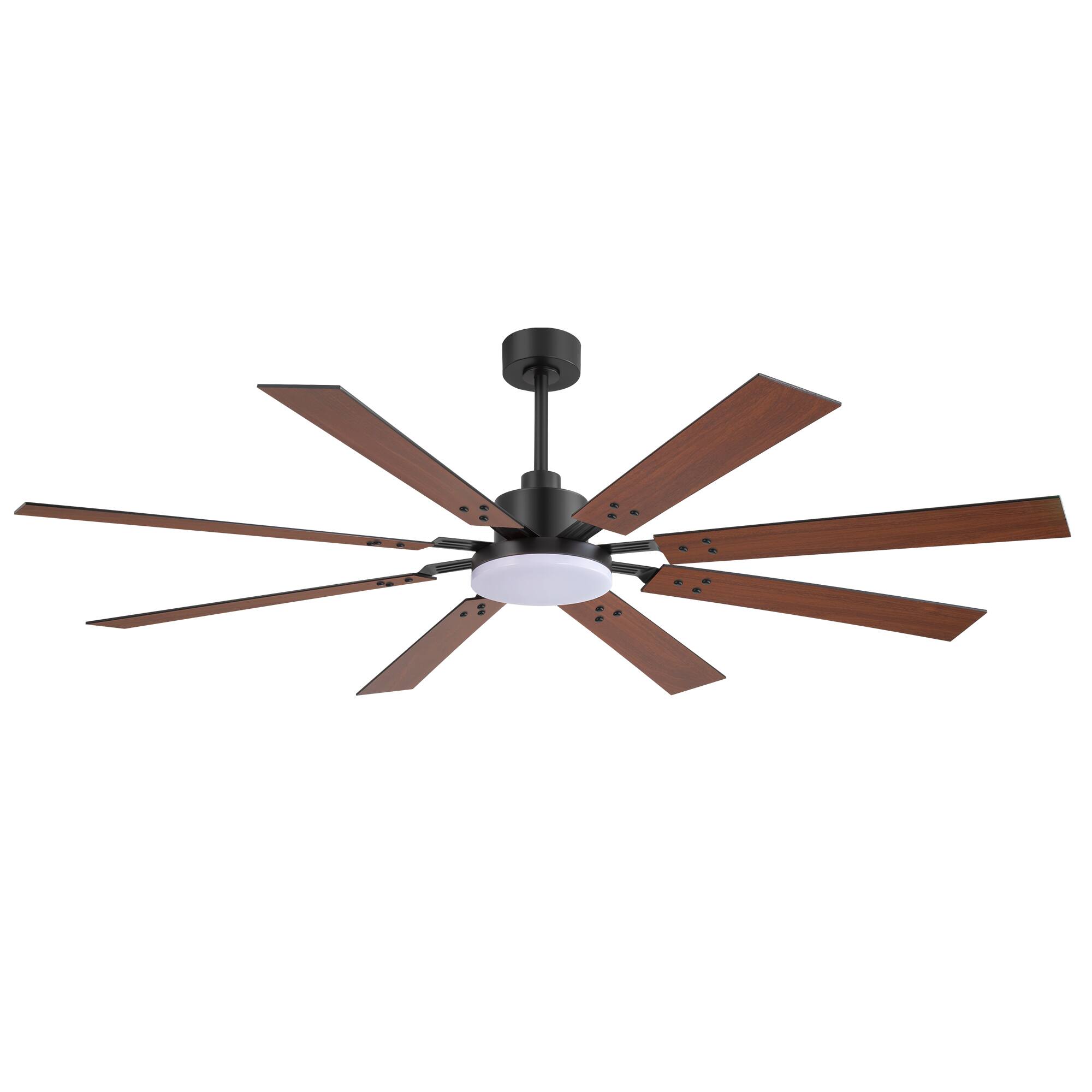 Alt View 10. Breezary - 72'' Ceiling Fan with 8 Plywood Blades, 3-Color Light, 6-Speed DC Motor, 6"/20" Downrods, Remote with Timer - Matte Black and Dark Wood Grain.