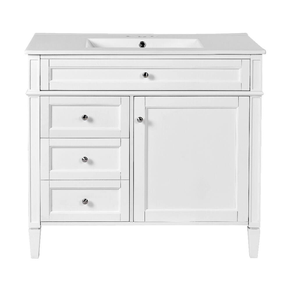 Alt View 6. Loheer - Loheer 36 Inch White Bathroom Vanity Single Sink Bathroom Vanity with Drawers - White.