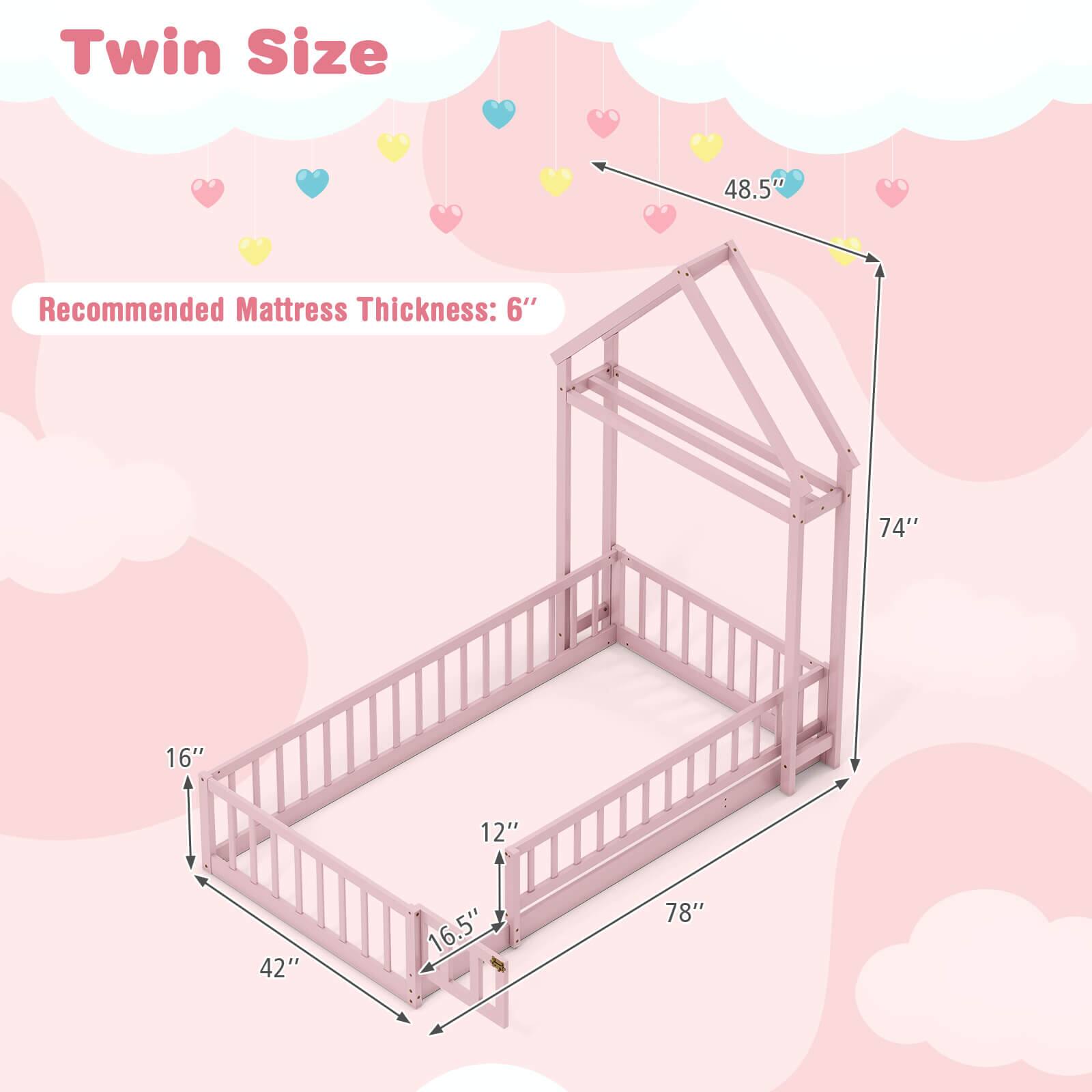 Twin Size 48.5 Recommended Mattress Thickness: 6" 74" 16" 12" 42" 16.5" 78"