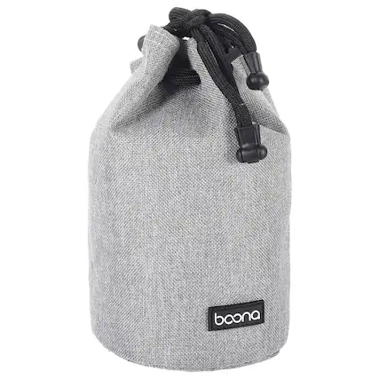 Front. Unique Bargains - Soft Drawstring Lens Case, with Cotton Pad 3.9" OD Thick Fleece Cloth for SLR Lens, Water Cups - Grey.