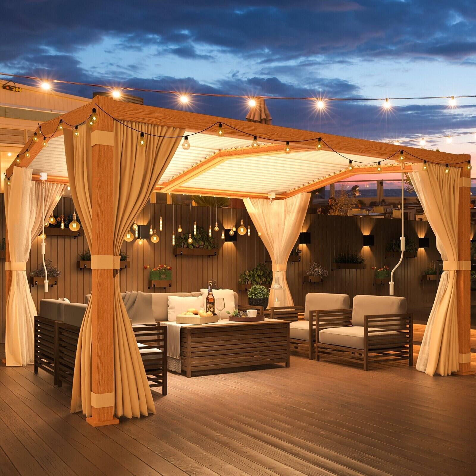 Angle. U-HOMY - 11x13 Aluminum Outdoor Pergola with Adjustable Rainproof Louvers and Drainage System for Patio or Deck - Wood.