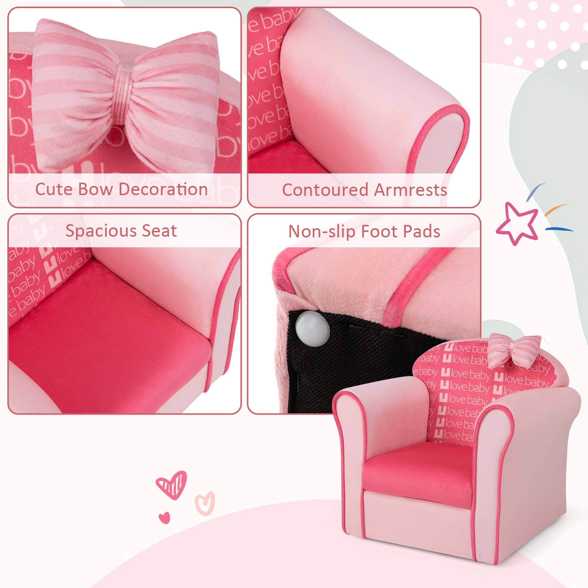 - Cute Bow Decoration
- Contoured Armrests
- Spacious Seat
- Non-slip Foot Pads