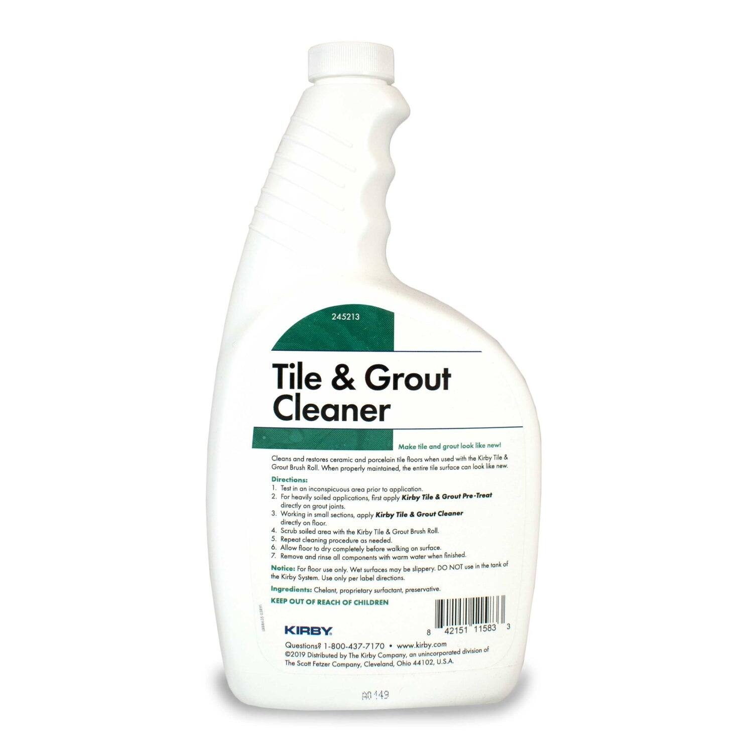 245213 Tile & Grout Cleaner

Make tile and grout look like new! Cleans and restores ceramics and porcelain tile floors when used with the Kirby Tile & Grout Brush Roll. When properly maintained, the entire tile surface can look like new.

Directions:
1. Test in an inconspicuous area prior to application.
2. For heavily soiled applications, apply Kirby Tile & Grout Pre-Treat directly to grout joints.
3. Working in small sections, apply Kirby Tile & Grout Cleaner directly to floor.
4. Scrub soiled areas with the Kirby Tile & Grout Brush Roll.
5. Repeat cleaning as needed.
6. Allow floor to dry completely before walking on surface.
7. Remove and rinse all components with warm water when finished.

Notice for floor use only. Wet surfaces may be slippery. DO NOT use in the tank of a toilet. Use only per label directions.

Ingredients: Chelant, proprietary surfactant, preservative

KEEP OUT OF REACH OF CHILDREN

KIRBY

Questions? 1-800-437-7170 • www.kirby.com

©2019 Distributed by The Kirby Company, an unincorporated division