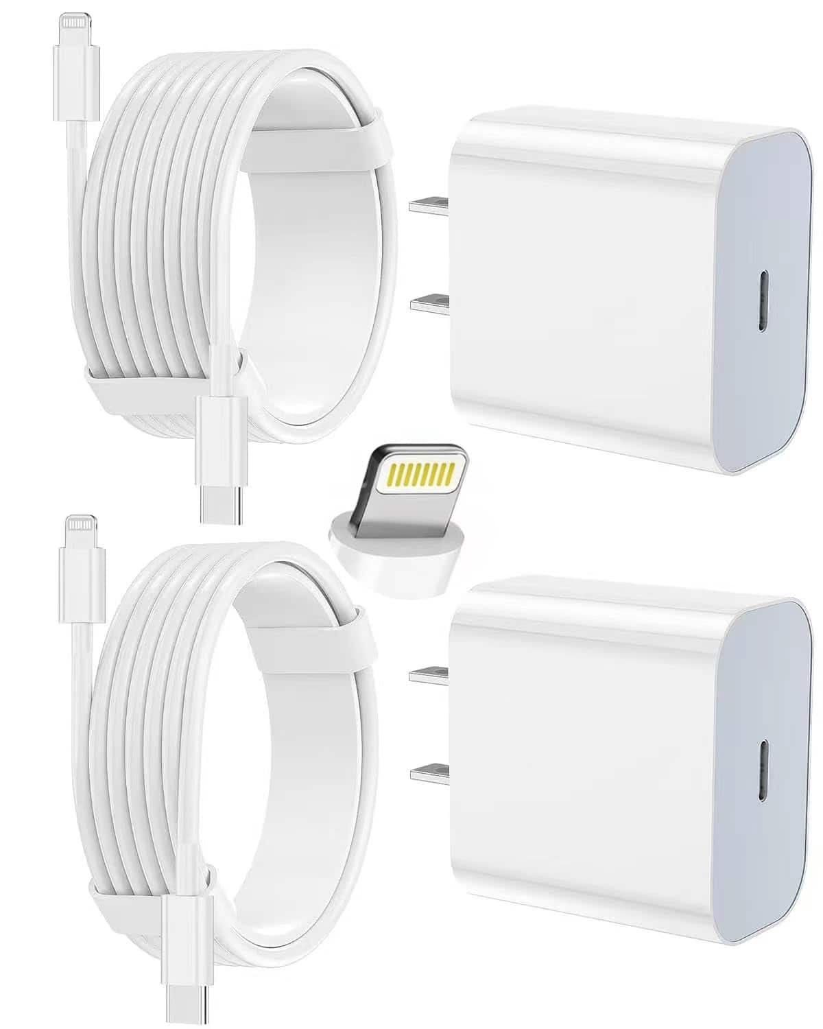 Luckbyte - 2 Pack USB C Wall Charger with 6FT and 10FT USB C to Lightning Cable, White