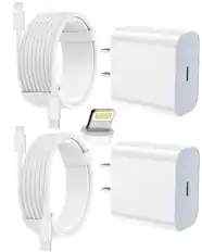 Front. Core Tech - 2-Pack USB-C Fast Wall Charger with 6 ft & 10 ft USB-C to Lightning Cables for iPhone - White.