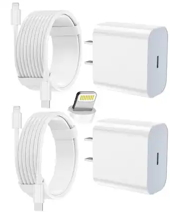 Front. Luckbyte - 2 Pack USB C Wall Charger with 6FT and 10FT USB C to Lightning Cable, White.