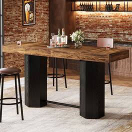 Tribesigns - Bar Table with Engineered Wood Construction, Footrest and Rectangular Top for Kitchen and Living Room - Brown
