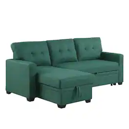 Devion Furniture - Polyester Fabric Reversible Sleeper Sectional Sofa-Green - Green