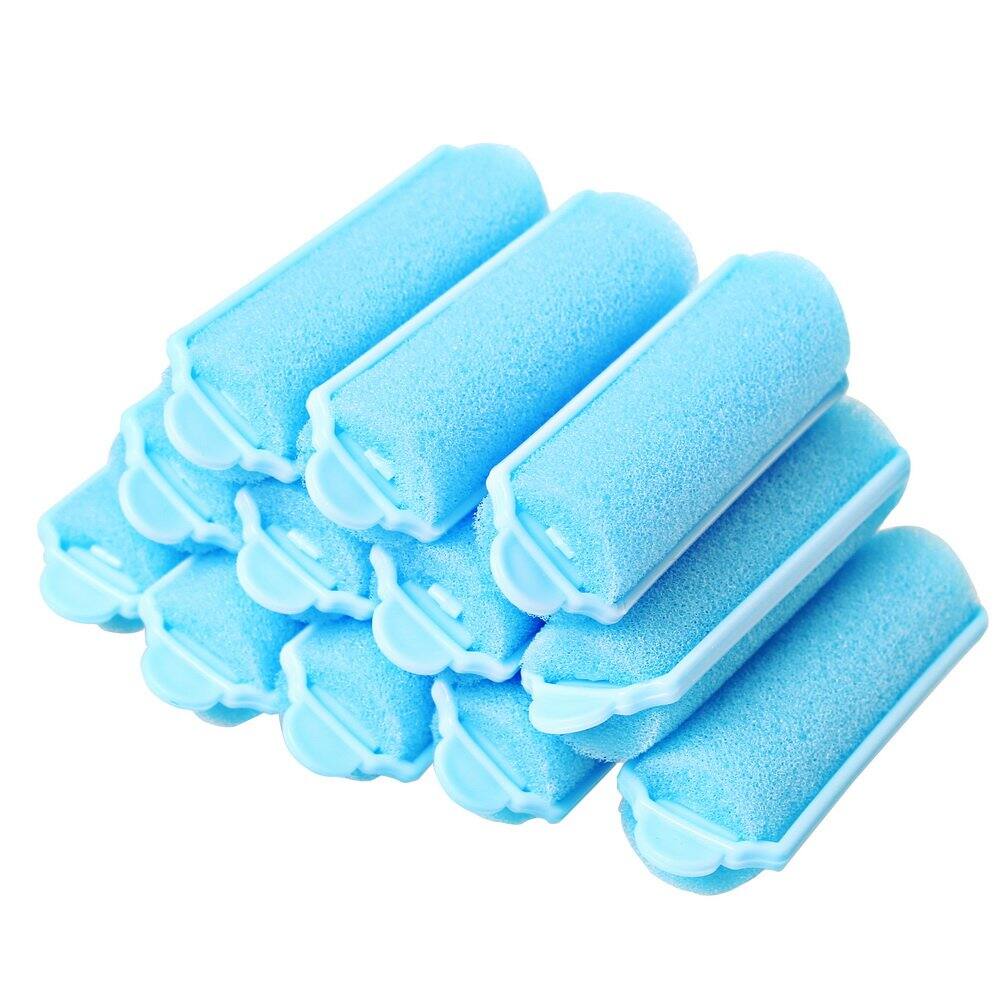 Front. DORLUKFU - 12Pcs Foam Sponge Hair Rollers, Blue Hair Curlers Bouncy Curls Style Tools Accessories.