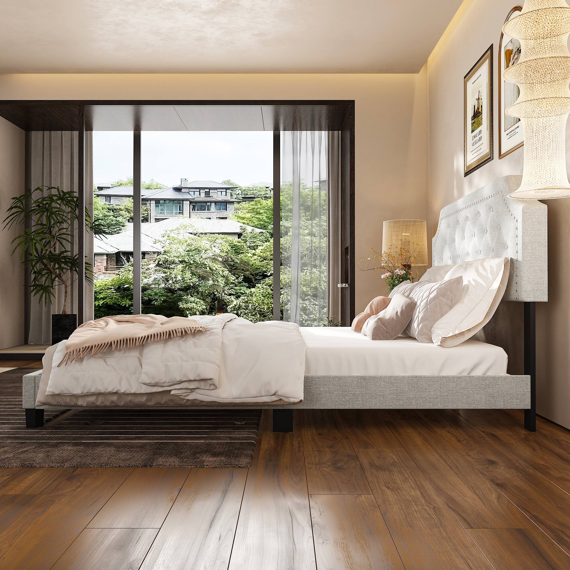 Alt View 10. Famapy - Famapy Upholstered Bed Frame: Sturdy Slats, Thickened Boards & Noiseless Design - White.