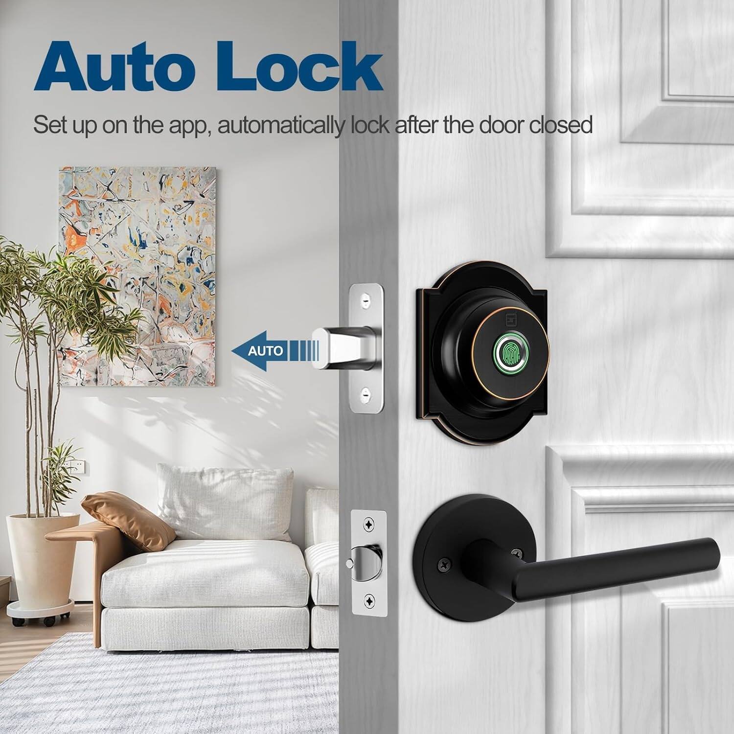Auto Lock  
Set up on the app, automatically lock after the door closed