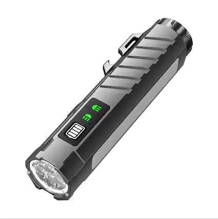 Front. Cluzine - Rechargeable LED Flashlight, Dual Light Source, Red Laser, Bottle Opener,7 Modes for Camping.