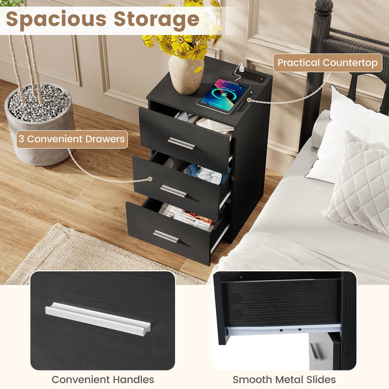 Spacious Storage  
Practical Countertop  
3 Convenient Drawers  
Convenient Handles  
Smooth Metal Slides