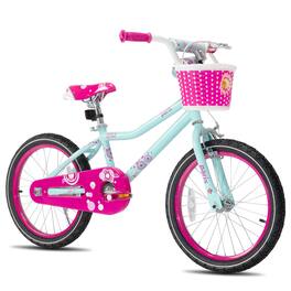 JOYSTAR - Paris Girls Bike for Ages 5-9, 18 Inch Kids Bike with Training Wheels, Basket and Handbrake - Fuchsia Blue