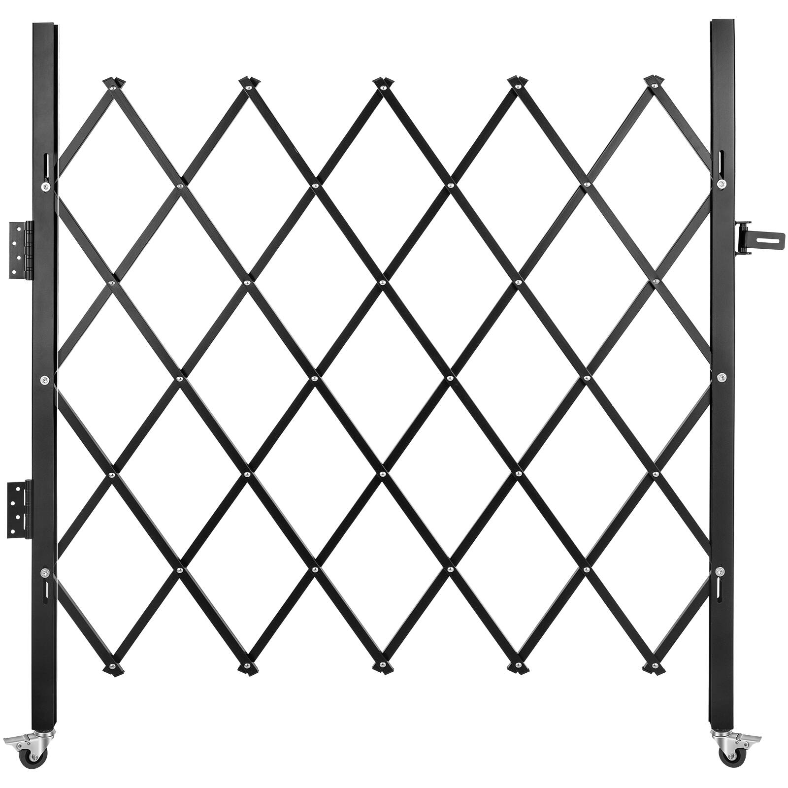 Front. VEVOR - Single Folding Security Gate, 48" H x 66" W Folding Door Gate, Steel Accordion Security Gate, Expanding Security Gate - Black.