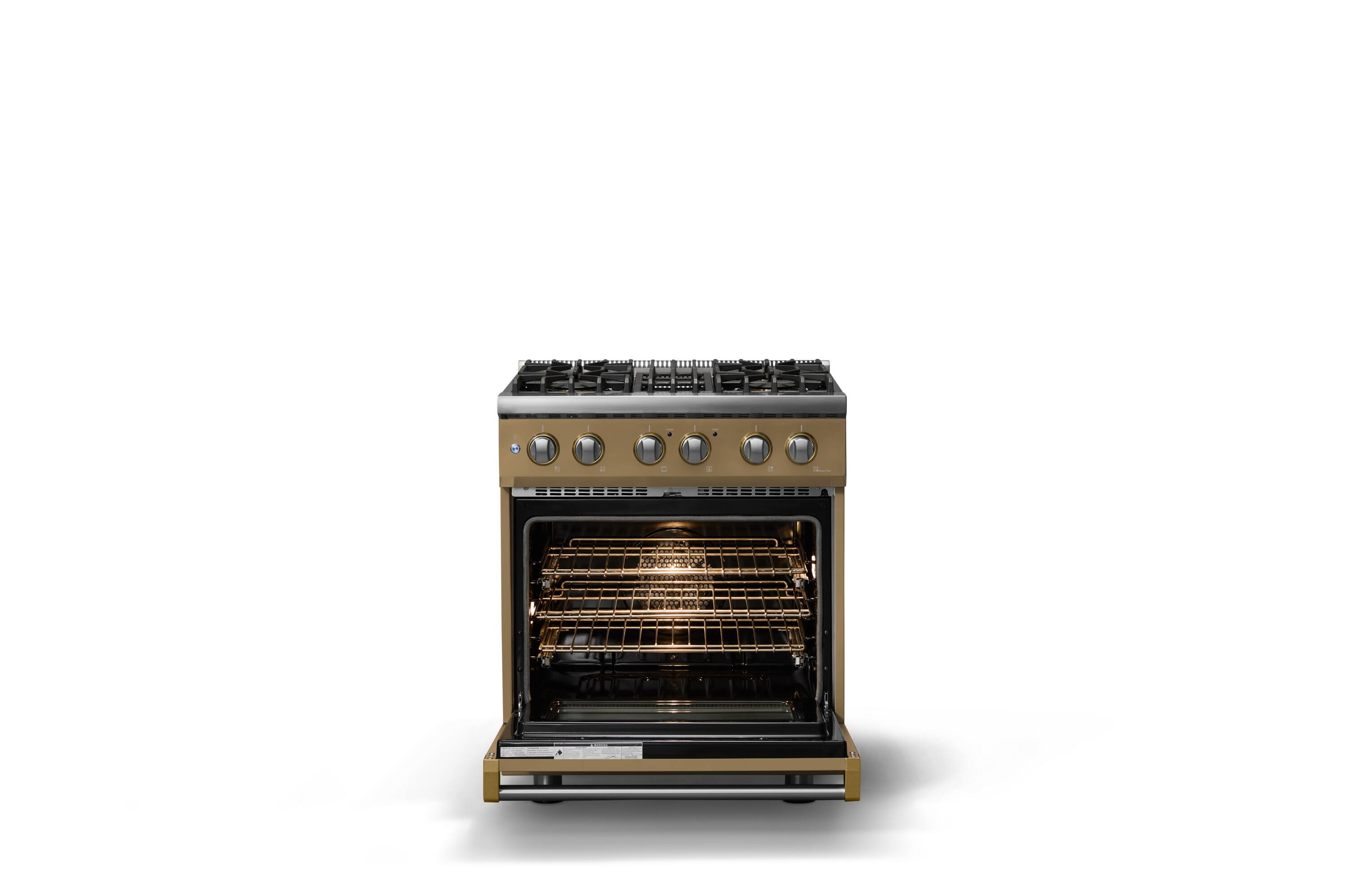 Alt View 2. Viking - 30"W. 4 Burner Pro5S 4.7 Cu. Ft. Freestanding Sealed Dual Fuel Convection LP Range-Golden Hour/Brushed Brass - Golden Hour.