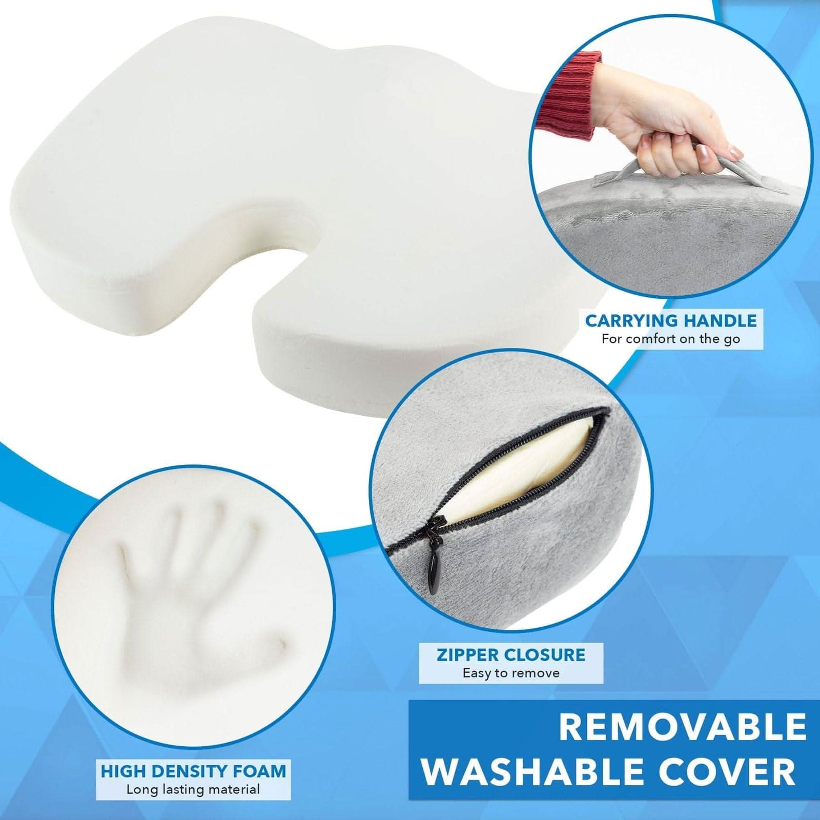 - CARRYING HANDLE: For comfort on the go
- ZIPPER CLOSURE: Easy to remove
- HIGH DENSITY FOAM: Long lasting material
- REMOVABLE WASHABLE COVER