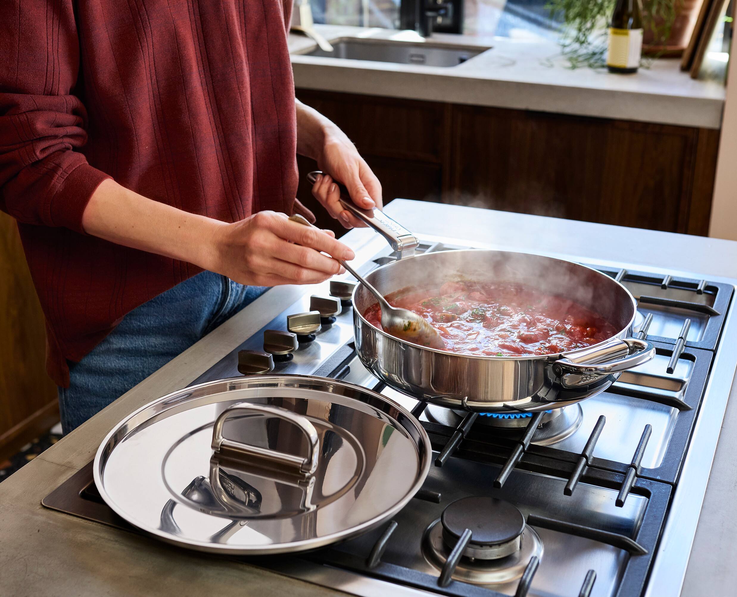 Alt View 2. Joseph Joseph - Space Steel 3.9 Qt. Stainless Steel Sauté Pan with Folding Handle and Lid - Stainless Steel.
