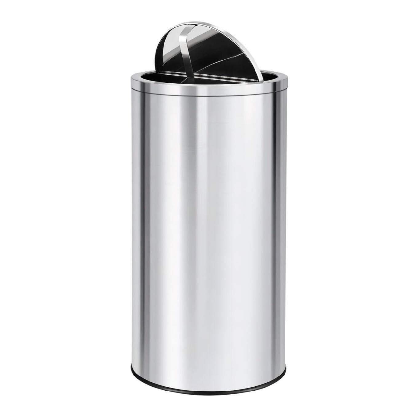 Front. GARVEE - 18.5 Gallon (70L) Stainless Steel Trash Can with Swing Lid, Removable Inner Bucket - Silver.