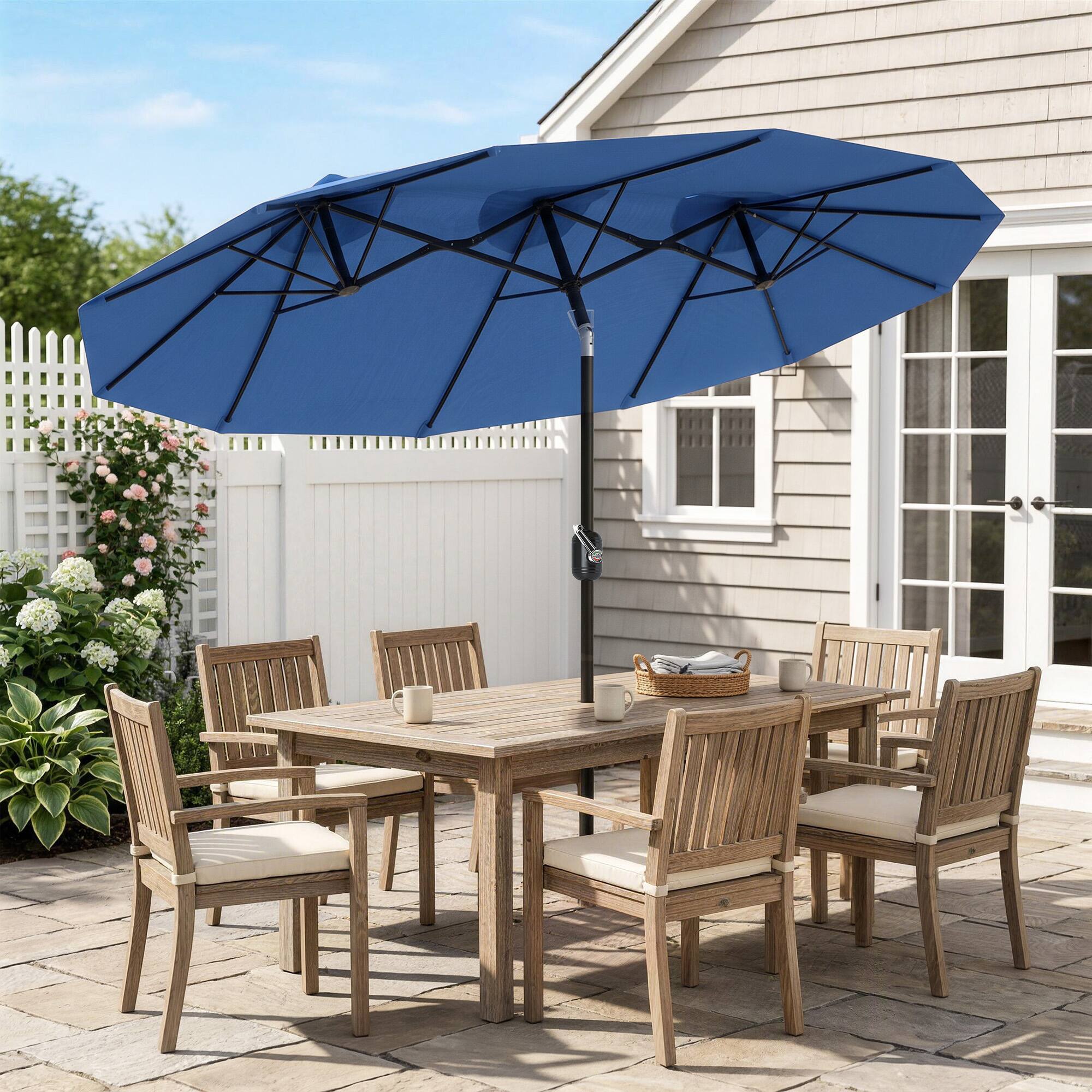 Alt View 1. Outsunny - Patio Umbrella, 9.5' Outdoor Umbrella with Push Button Tilt and Crank, 3 Air Vents and 12 Ribs - Navy Blue.