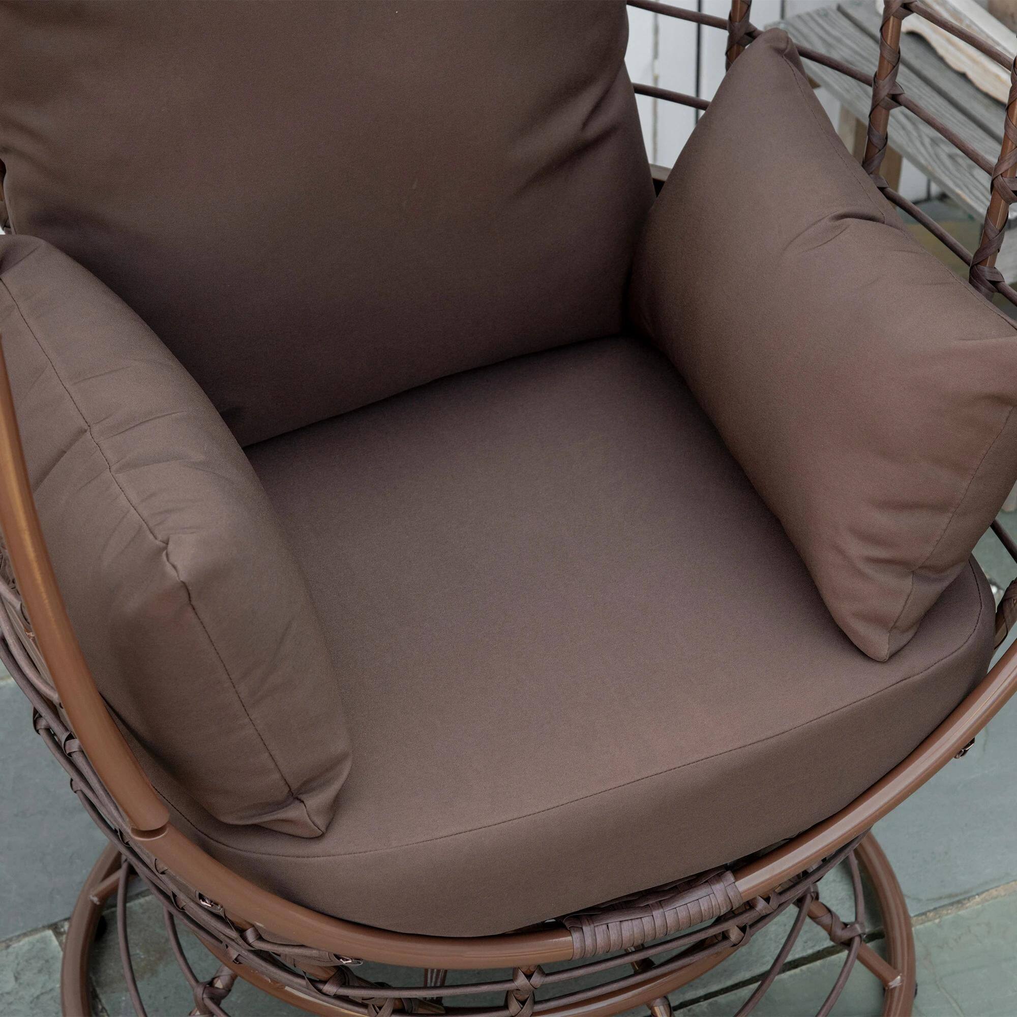 Alt View 2. Resenkos - Resenkos Wicker Egg Chair, Rotating Outdoor Basket Seat, Cushioned Boho Style, Handcrafted PE Rattan, Brown - Brown.