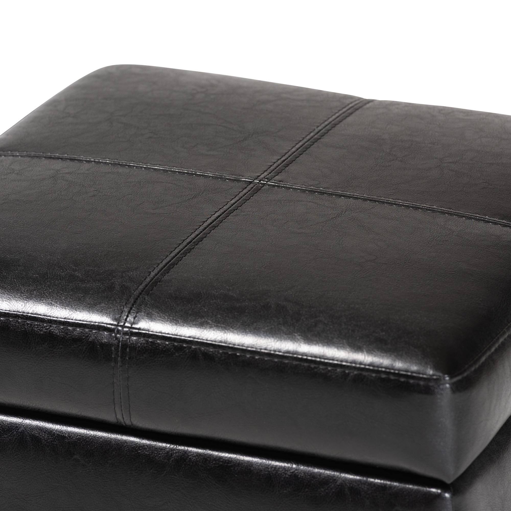 Alt View 1. Baxton Studio - Full Leather Storage Cube Ottoman - Black.