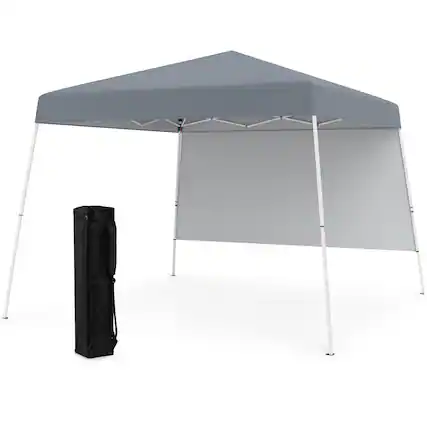 Front. Costway - Costway 10 X 10FT Pop up Canopy Tent with 1 Sidewall, Portable Backpack, 4 Stakes Slant Leg Gray - Gray.