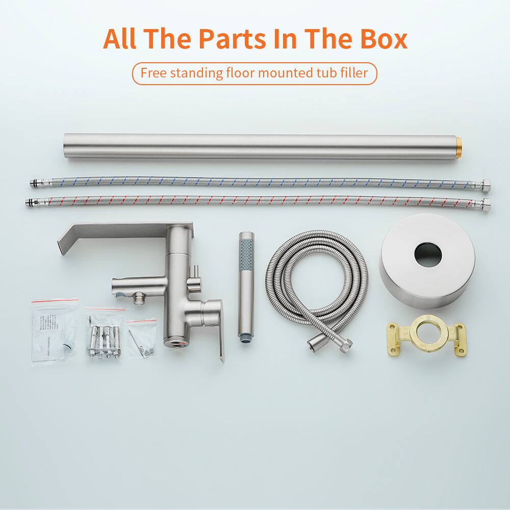 All The Parts In The Box  
Free standing floor mounted tub filler