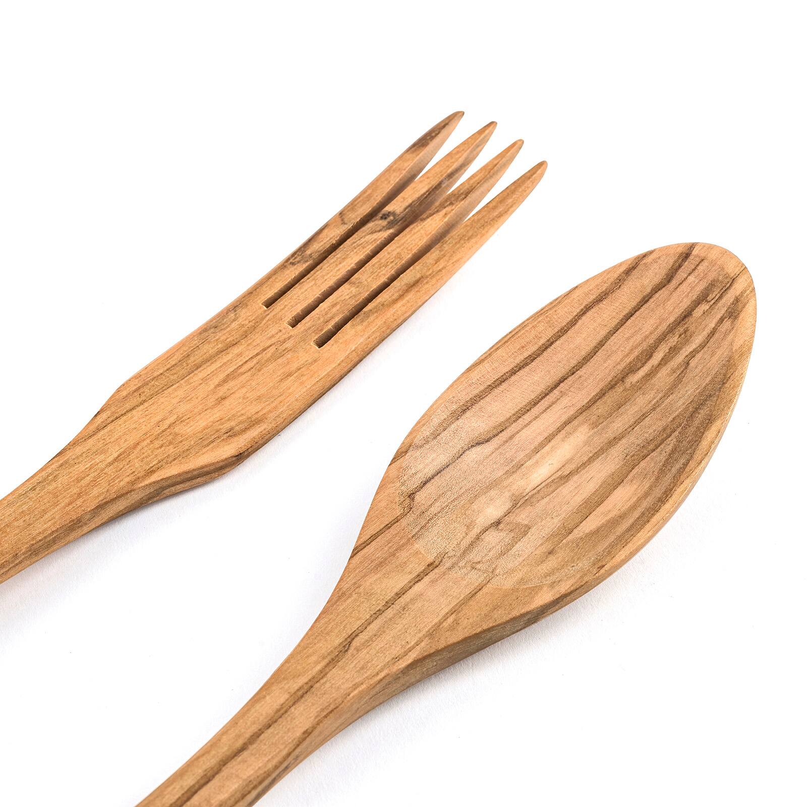 Alt View 4. Berard - Handcrafted Olive Wood 2 Piece Salad Serving Set, 14 Inch - Brown.