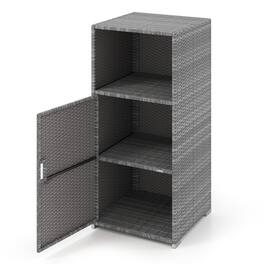 WELLFOR - Outdoor PE Wicker Storage Cabinet with Door and Open Compartment for Patio - Gray