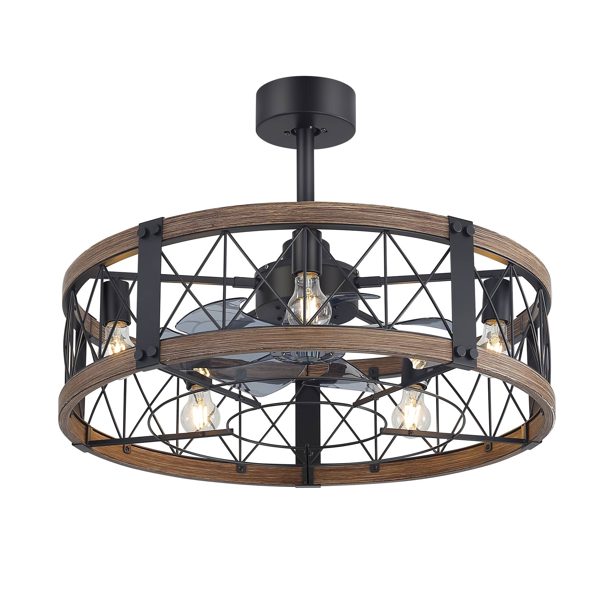 Breezary - 28-Inch Ceiling Fan with 7 ABS Blades, 5-Light Cage Design, DC Motor, Reversible Mode, Timer, Remote, Downrod Mount - Black and White Oak price history on PriceWatchPro