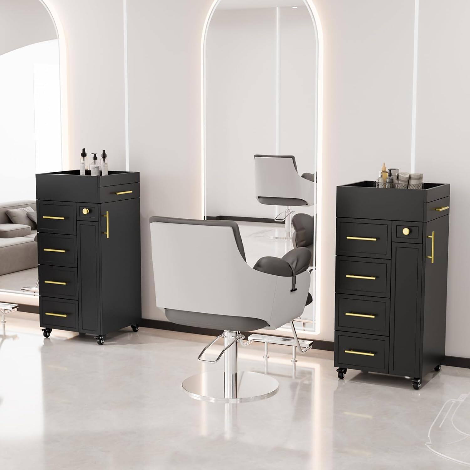 Alt View 5. Winado - Salon Trolley Cart with 5 Drawers, 3 Heat-Resistant Tool Holders, Adjustable Shelf for Barbers, Hairdressers, Beauty Spa - Black.