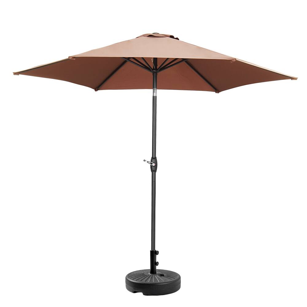Ainfox - 9ft Patio Umbrella With Round umbrella base - Coffee