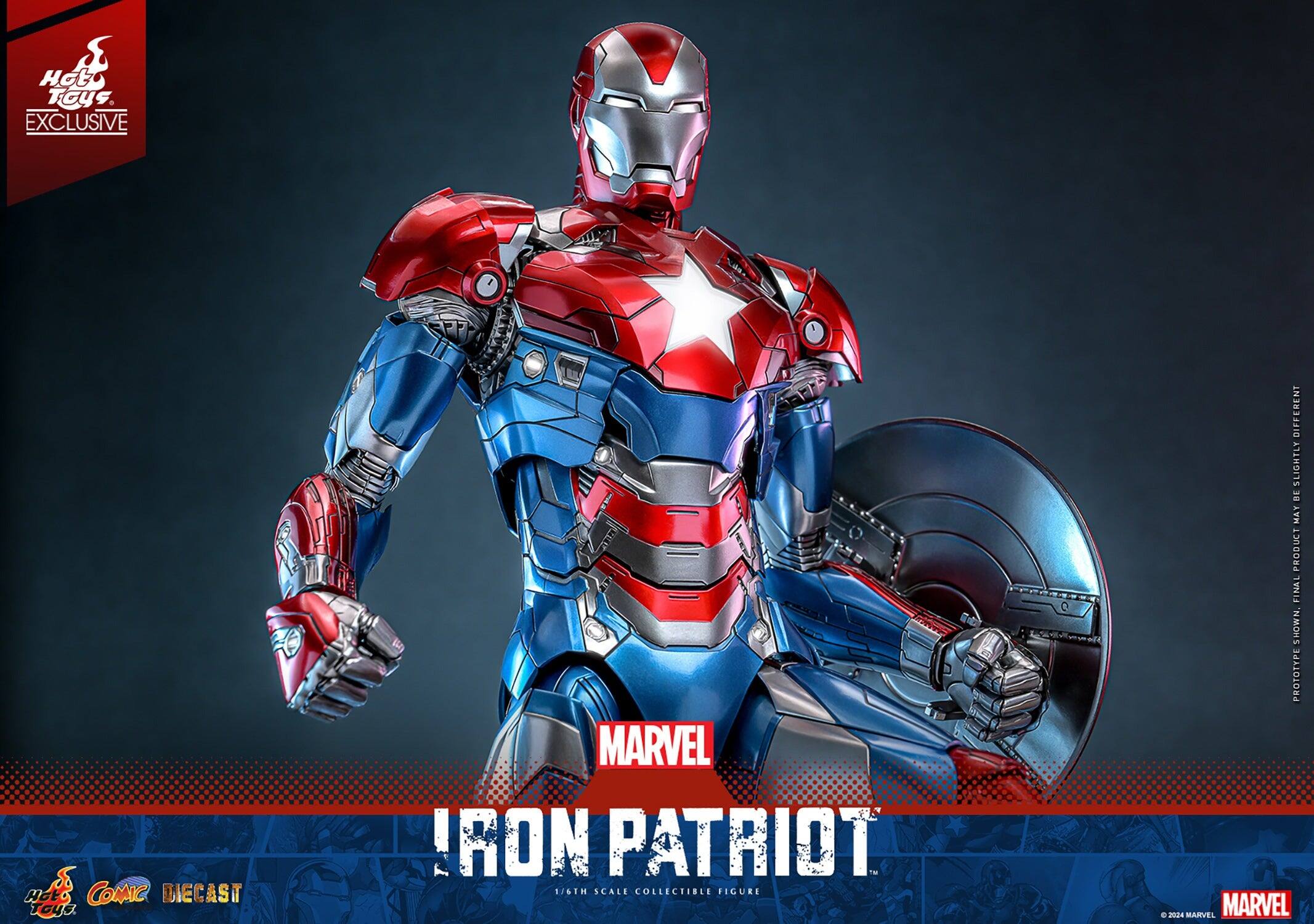 Hot Toys. EXCLUSIVE S COMIC DIECAST Hot Toys MARVEL HON PATRIOT 1/6 SCALE COLLECTIBLE FIGURE. DIFFERENT SLIGHTLY DIFFERENT FROM FINAL PRODUCT. PROTOTYPE. 2024 MARVEL