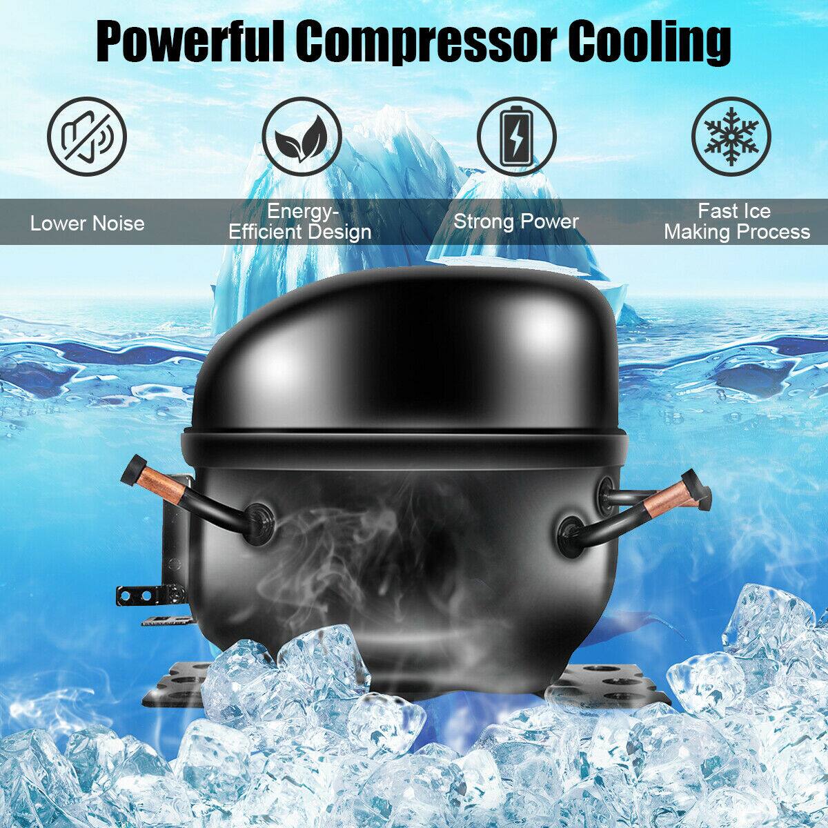 Powerful Compressor Cooling, Lower Noise, Energy-Efficient Design, Strong Power, Fast Ice Making Process