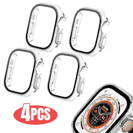 Qixxronics - 4PCS Case for Apple Watch Series Ultra 3 / Ultra 2 / Ultra 1 - 49mm with Built-in Tempered Glass Screen Protector - Clear