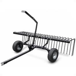 Yard Tuff - 72" Pine Straw ATV Tow Behind Steel Landscape Rake w/Wheels & Handle - Black