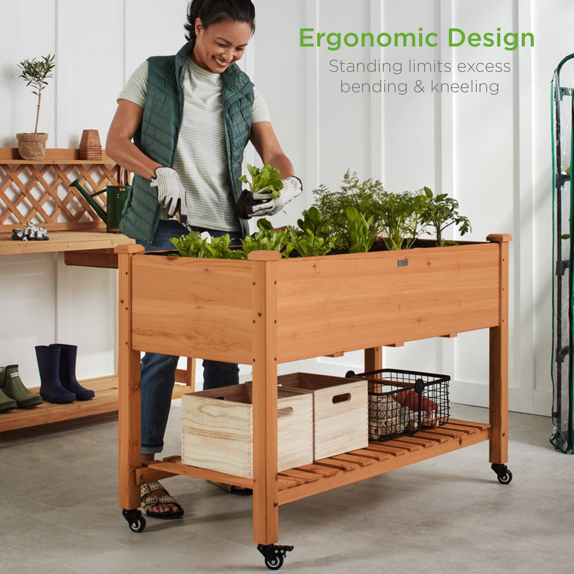 Ergonomic Design  
Standing limits excess bending & kneeling
