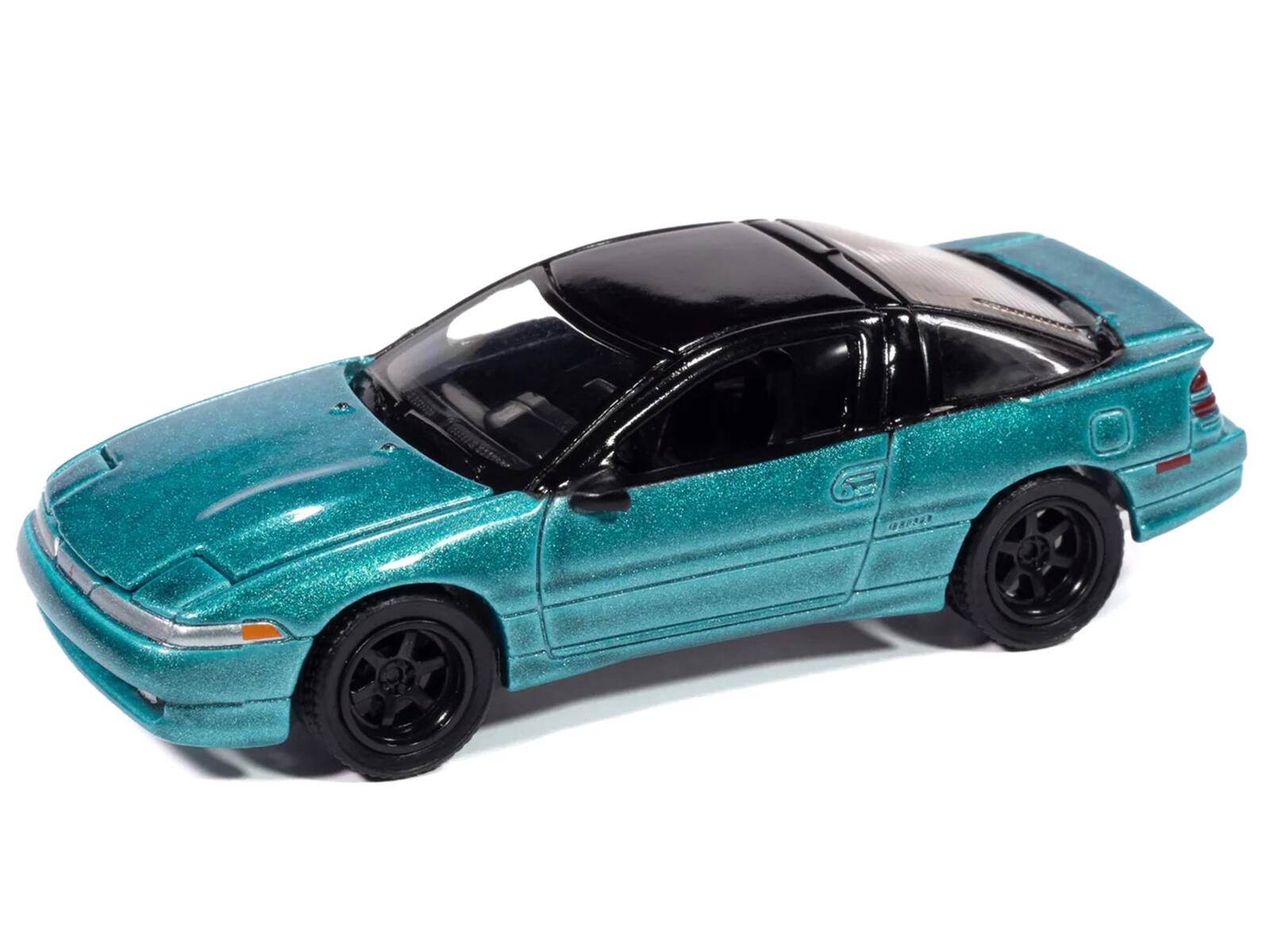 Left. Autoworld - 1991 Mitsubishi Eclipse GSX Tennessee Blue Metallic with Black Top "Import Legends" Series 1/64 - Blue Metallic.