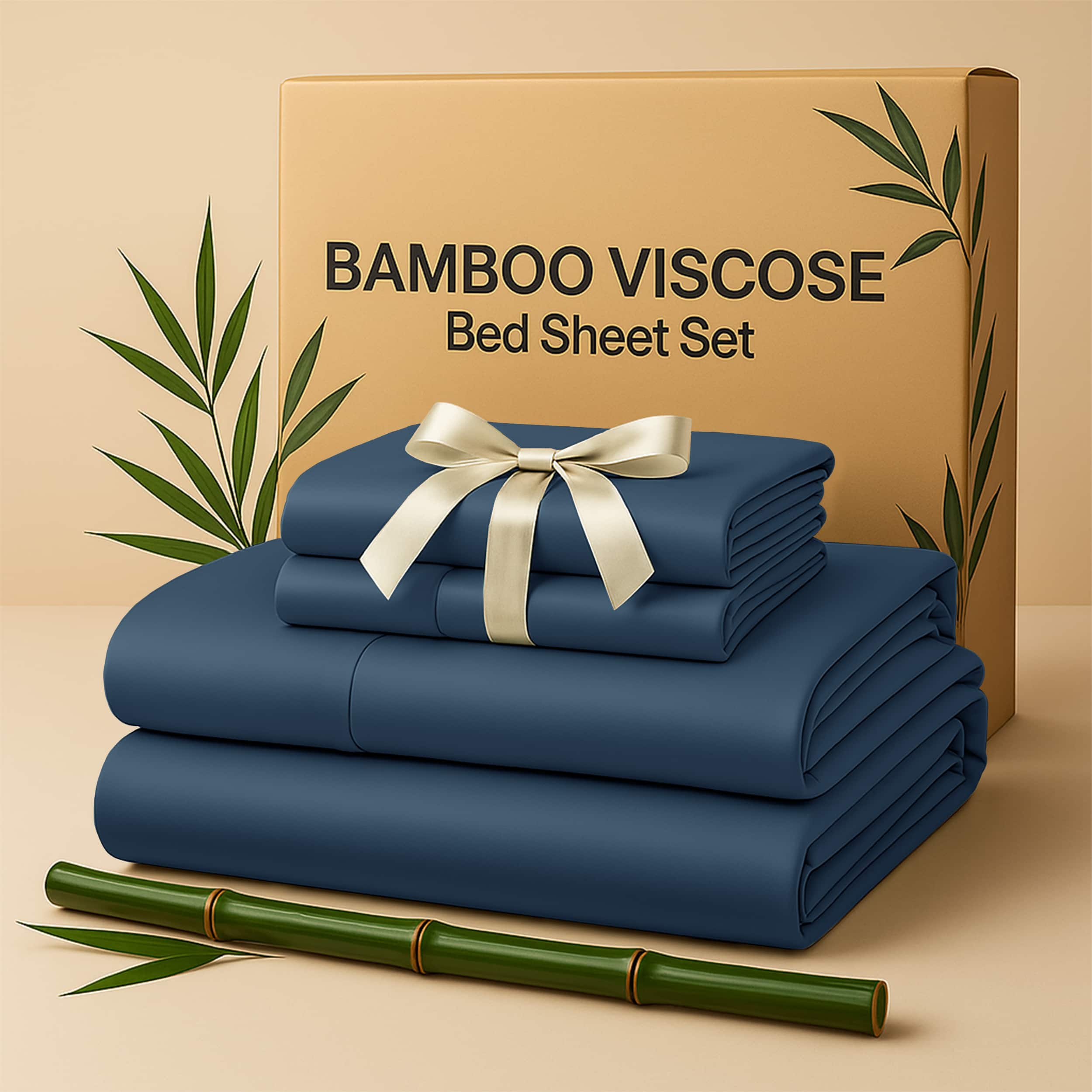 Lux Decor Collection - Rayon from Bamboo Blend Queen Bed Sheets, 4-Piece Cooling Sheet Set with 16-Inch Deep Pockets - Navy Blue